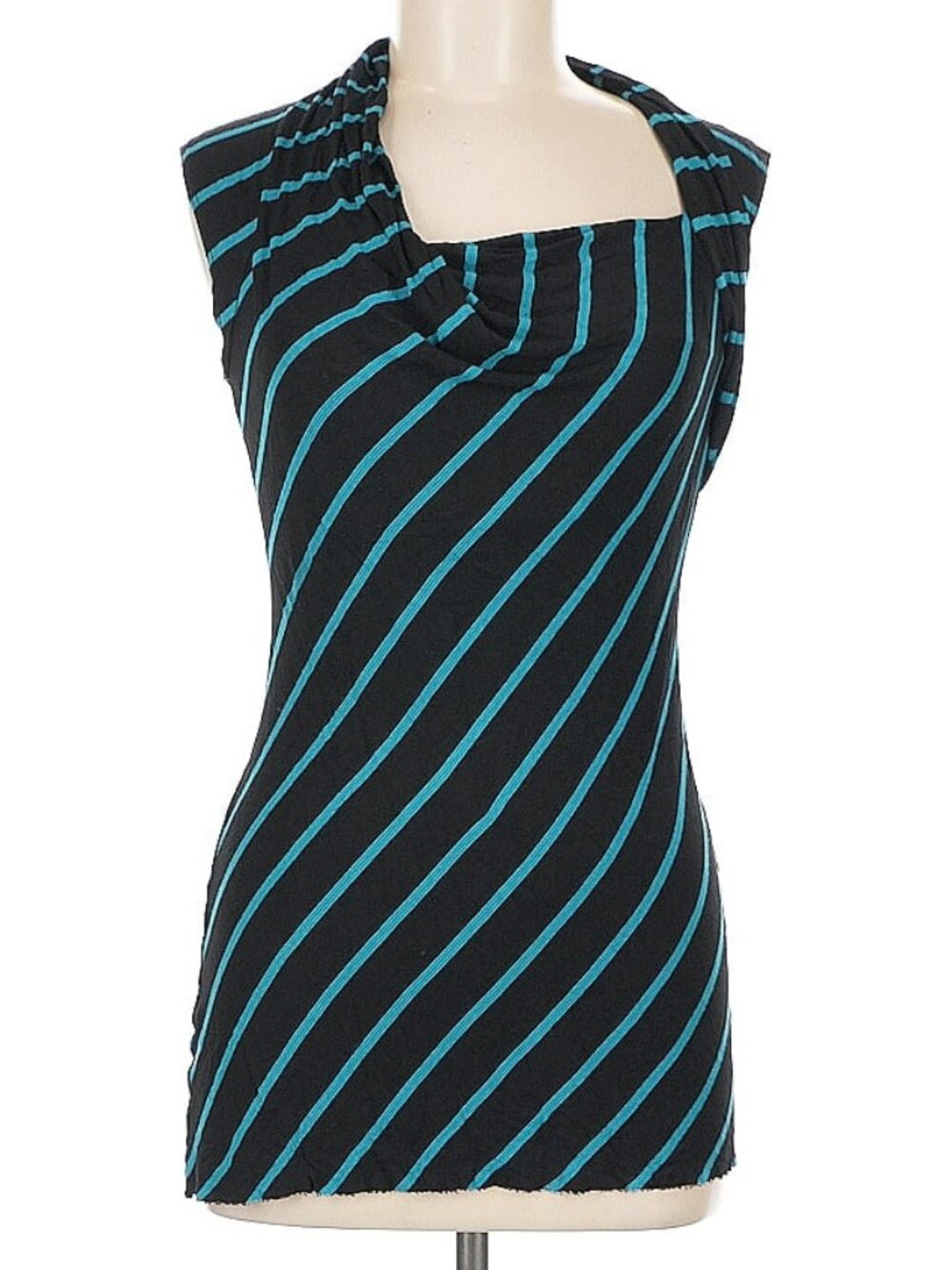 Bailey 44 knit black & turquoise stripe knit top, size Medium